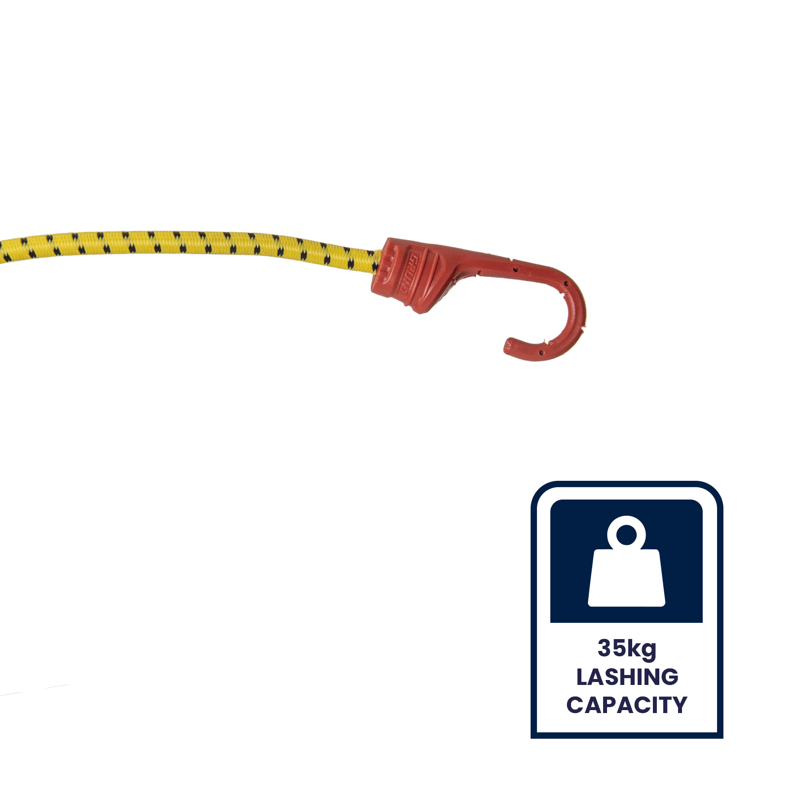 GRUNT 750mm Yellow and Black Octopus Tie Down Straps 2-Pack – multi-hook elastic bungee straps for securing loads on bikes, trailers, and ute trays. Fast and flexible load securing. Available at Bunnings AU and NZ.