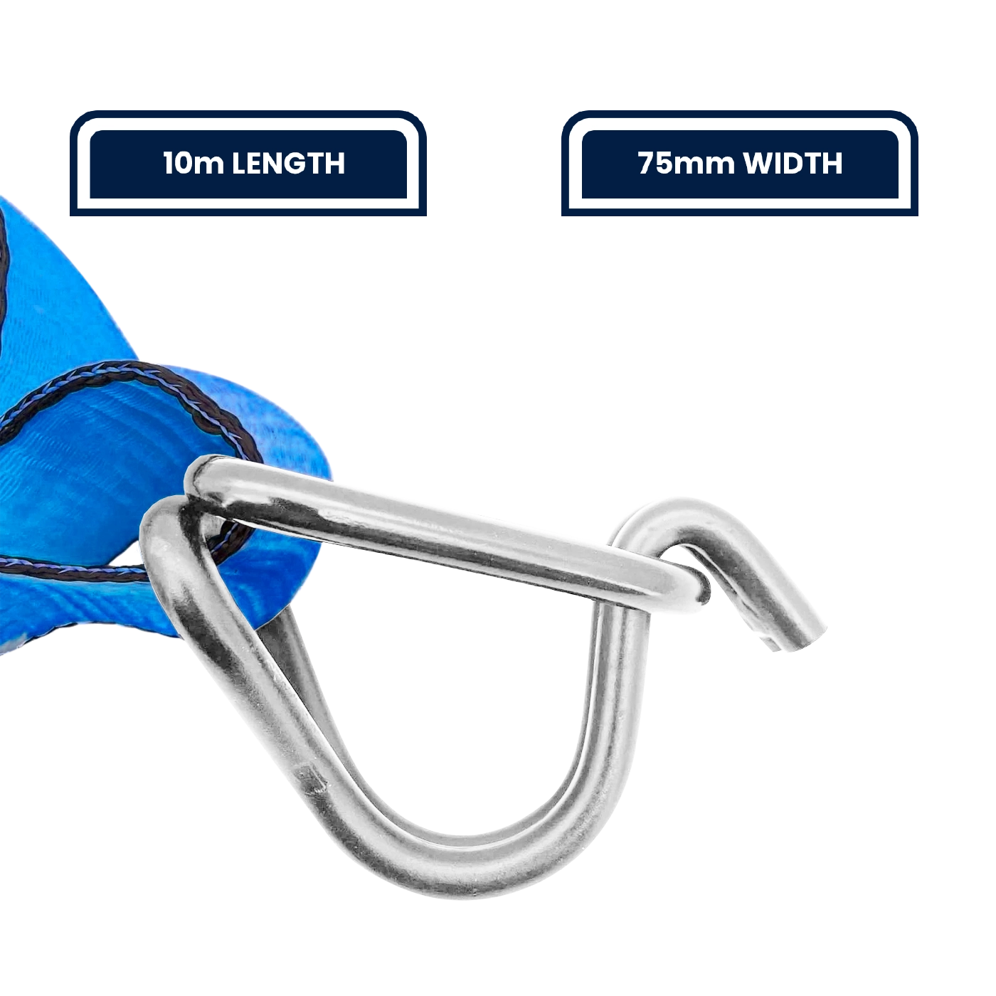 GRUNT 75mm x 10m Blue and Yellow Extreme Heavy Duty Ratchet Tie Down – maximum-strength extra-wide ratchet strap for securing excavators, machinery, and heavy plant. Top-of-range load restraint. Available at Bunnings AU and NZ.