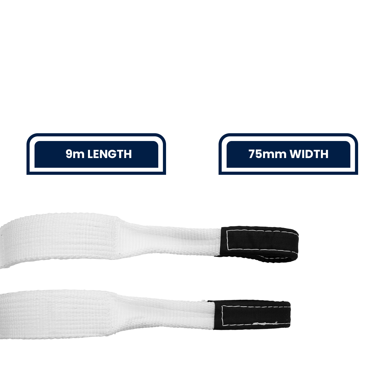 GRUNT 75mm x 9m Cream Nylon Snatch Recovery Strap – 8000kg break strength kinetic recovery strap for 4WD and off-road vehicle recovery. Stretch-absorbing nylon for safe, controlled extraction. Available at Bunnings AU and NZ.