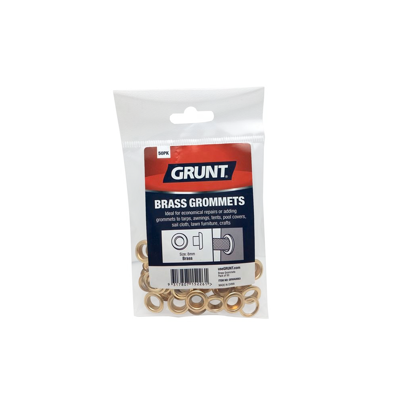 Grunt 8mm Brass Plated Grommet Webbing Accessory 50 - Pack