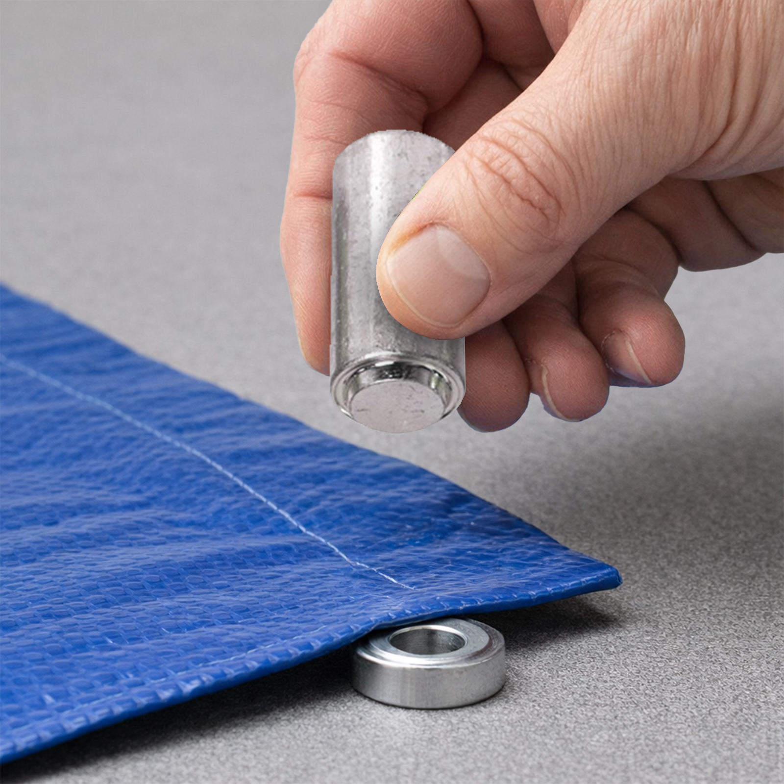 GRUNT Nylon Grommet Punch Tool Kit – complete DIY kit for punching and setting grommets in tarps, webbing, canvas, and fabric. Easy to use for home repairs and crafts. Available at Bunnings AU and NZ.