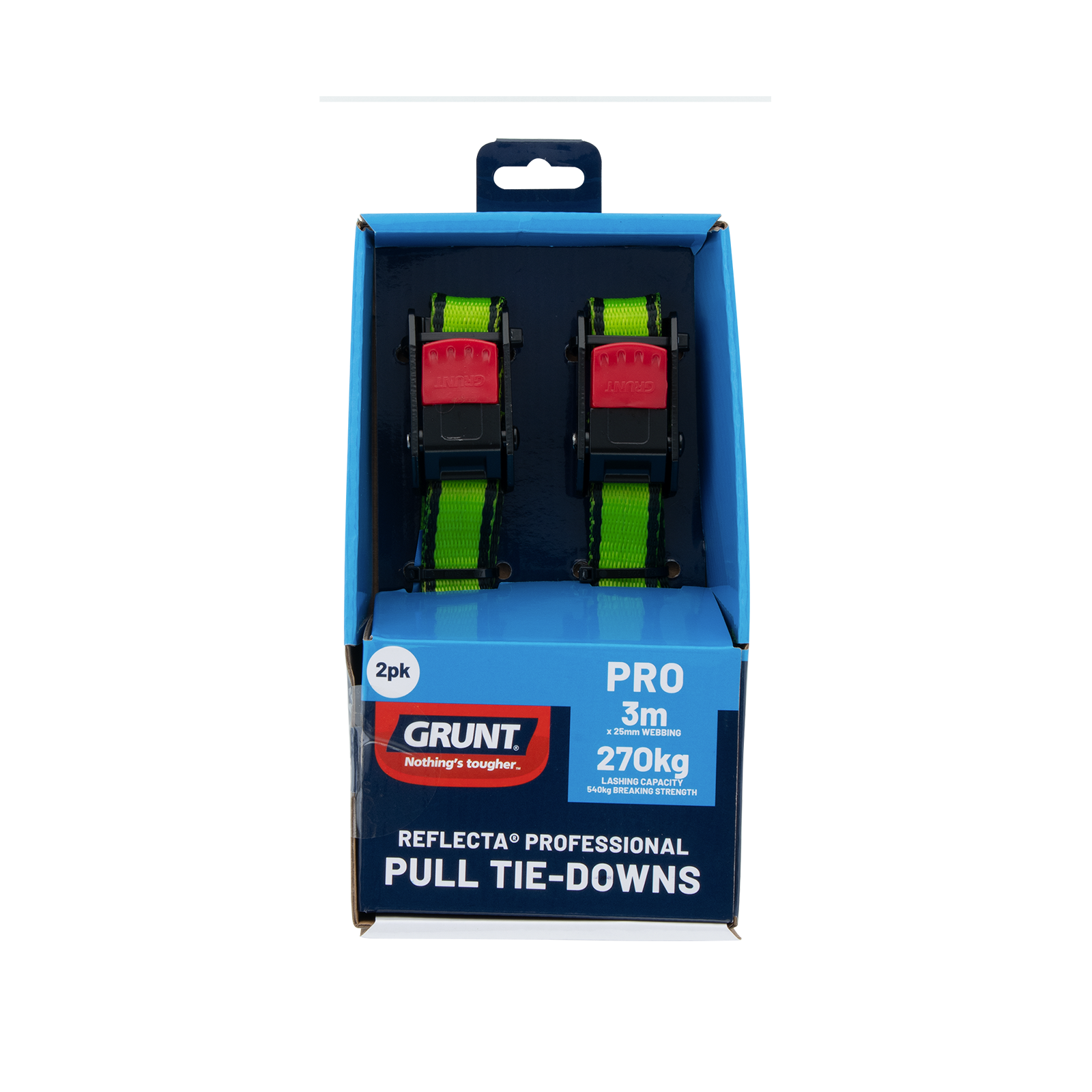 Grunt Pro 25mm x 3m Yellow Cam Buckle Pull Tie Down - 2 Pack