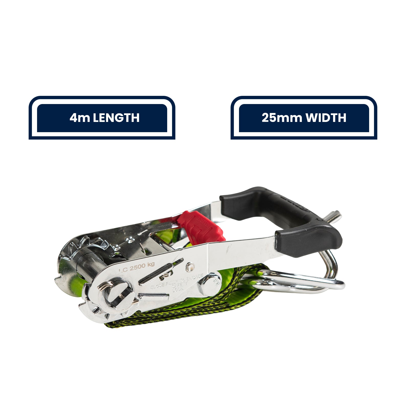 Grunt Pro 25mm x 4m Yellow Ratchet Tie Down - 2 Pack