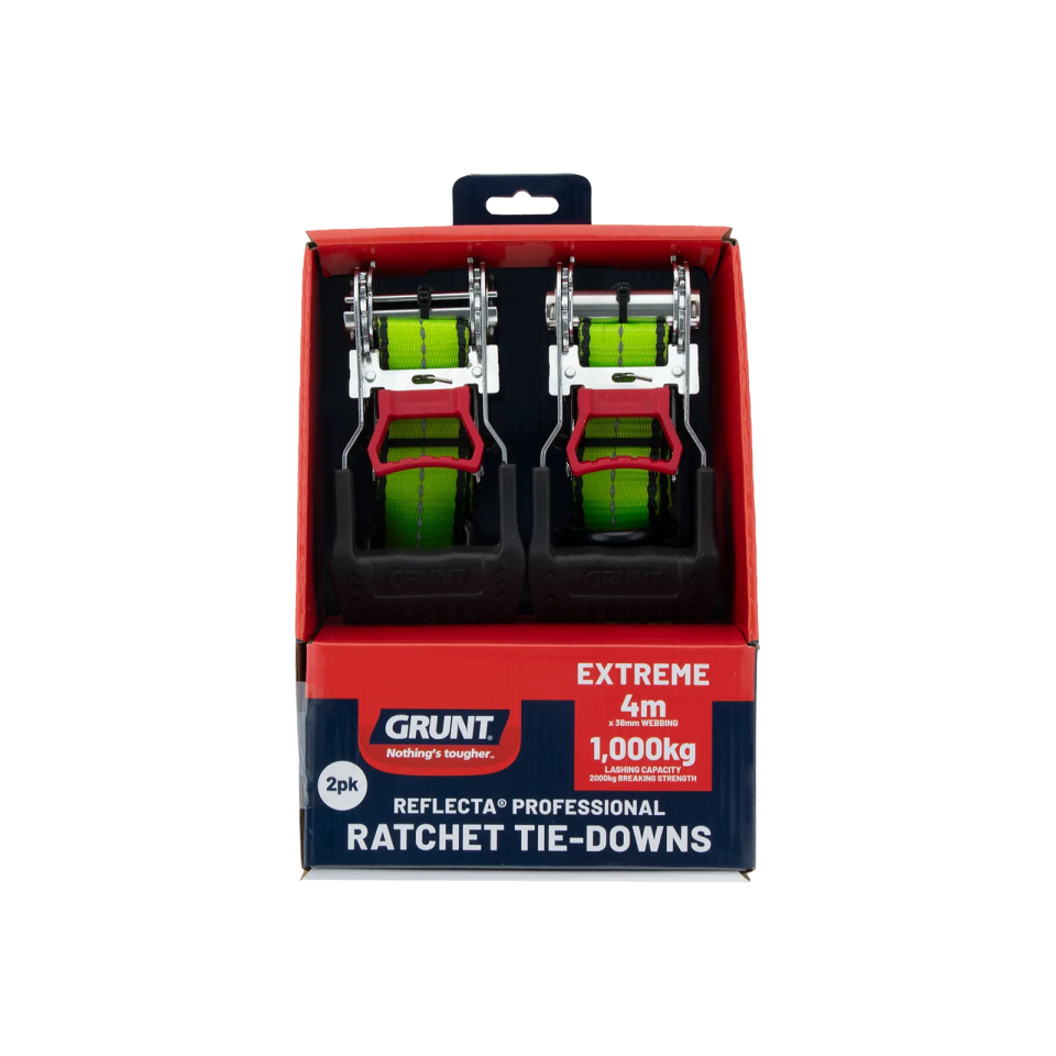 Grunt Pro 38mm x 4m Yellow Ratchet Tie Down - 2 Pack