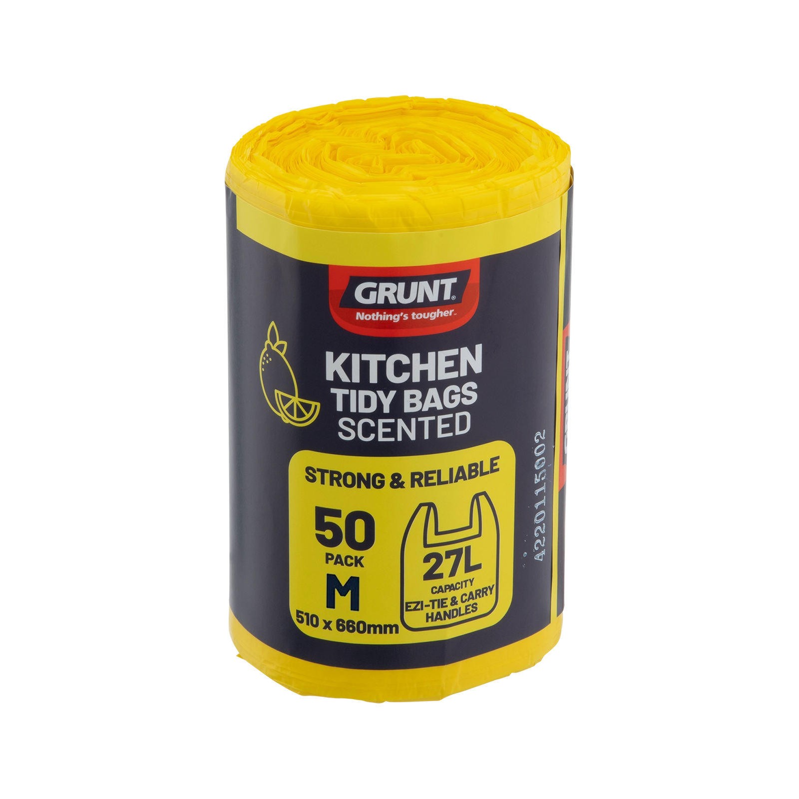 Grunt Medium 27L Yellow Lemon Scented Kitchen Tidy Bags - 50 Pack